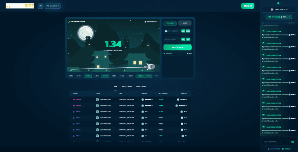 Gameplay interface of RBXRoll, demonstrating the seamless user experience provided by the crypto casino source code.